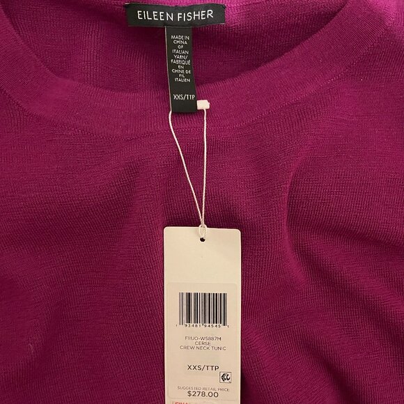 NWT New Eileen Fisher Wool Cerise Fuchsia Crewneck Sweater Size XXS - Picture 6 of 7